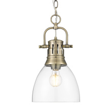 Golden 3602-S AB-CLR - Yep by Golden Lighting Duncan 1-light 9in chain hung Pendant in Aged Brass and Clear Glass